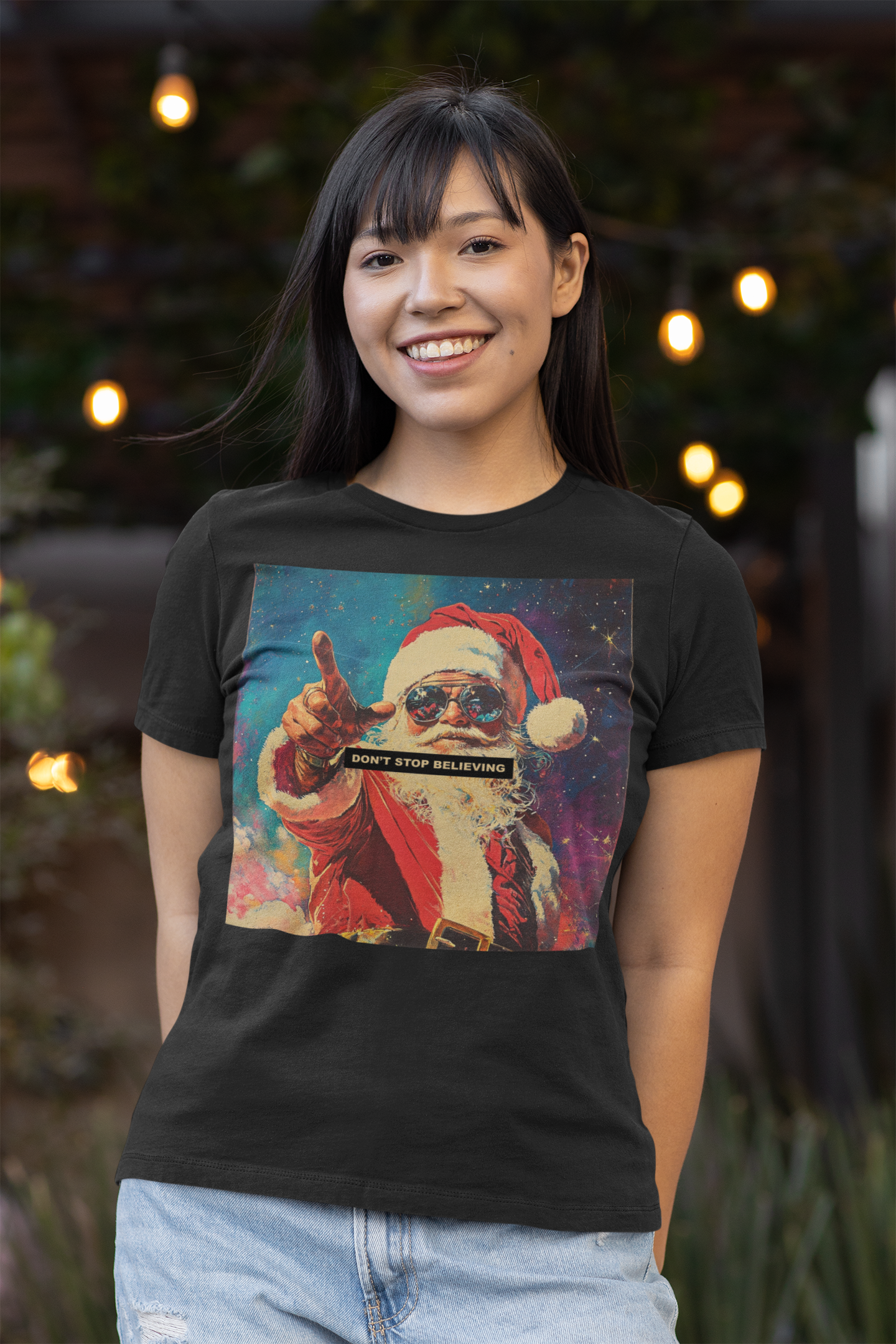 Don't Stop Believing, Christmas Santa Tee, Funny Holiday Shirt, Cute Xmas T-shirt, Unisex Jersey